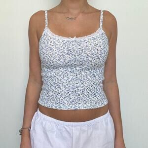 Brandy Melville White Floral Tank Top